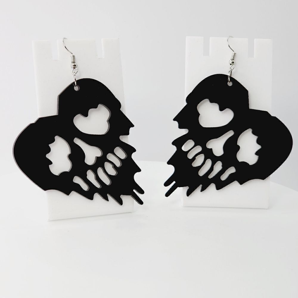 Huge! Spooky Heart Skull Woman Dangle Earrings Acrylic Goth Gothic Halloween